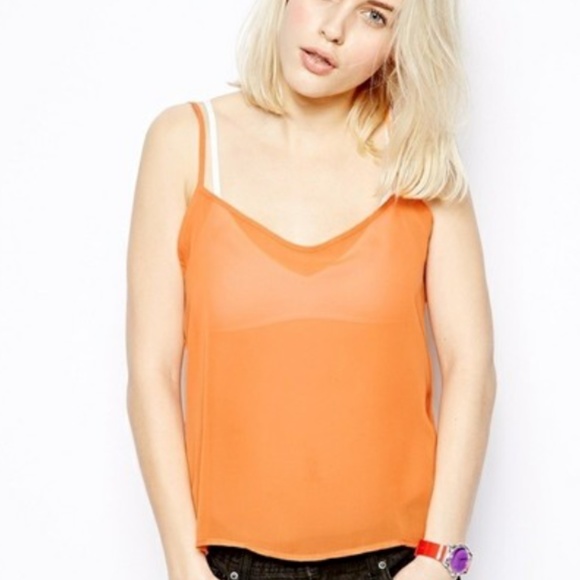 Bright Orange American Apparel Chiffon Cami size M - Picture 2 of 9